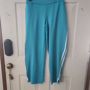 Blue Athletic Pants with White Stripes